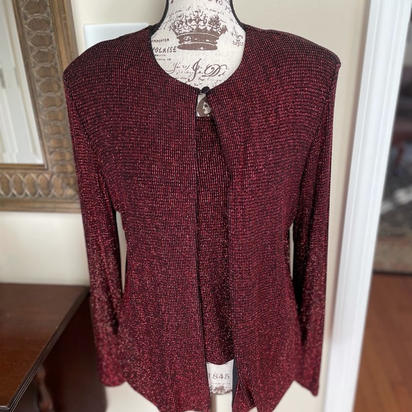 Xscape Shimmering Red Black Cardigan & Tank - Picture 1 of 5